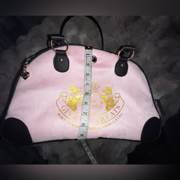 RARE Juicy Couture "GIVE ME TREATS" Pet Carrier 👑 Pink Velour Travel Bag - Picture 7 of 17